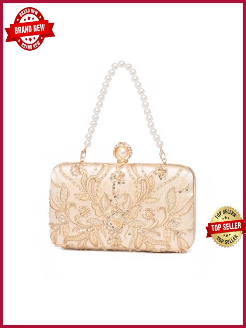 Sequined Beaded Evening Clutch with Detachable Chain
